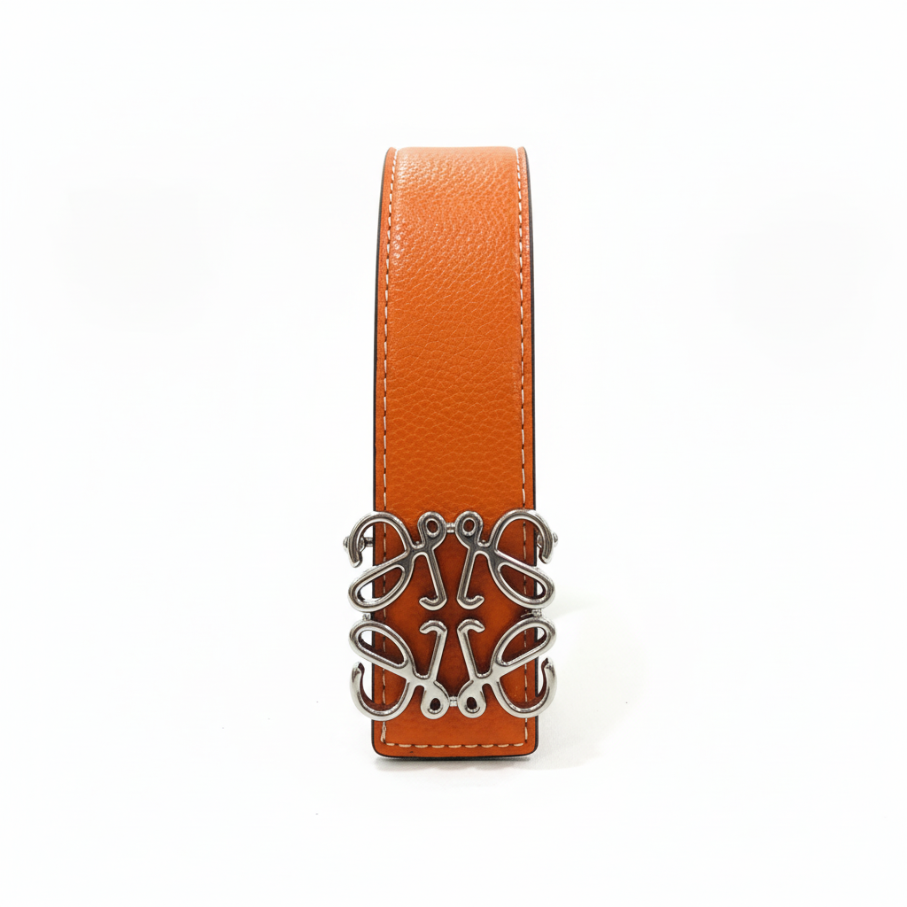 Loewe Anagram Leather Belt "Orange-Silver"