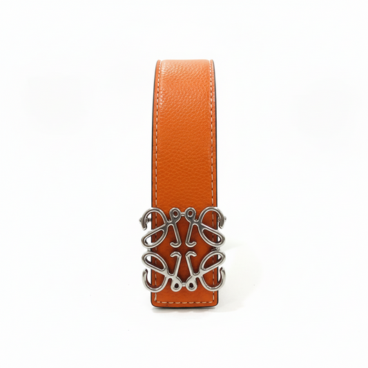 Loewe Anagram Leather Belt "Orange-Silver"