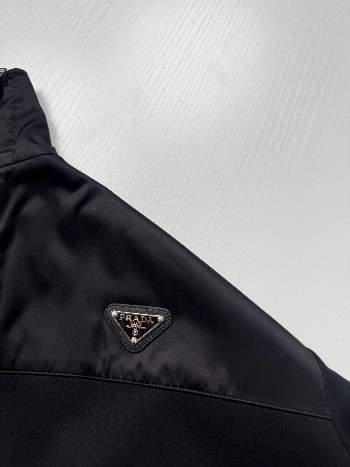 Prada Cotton Fleece Zipper Jacket with Re-Nylon Details "Black"