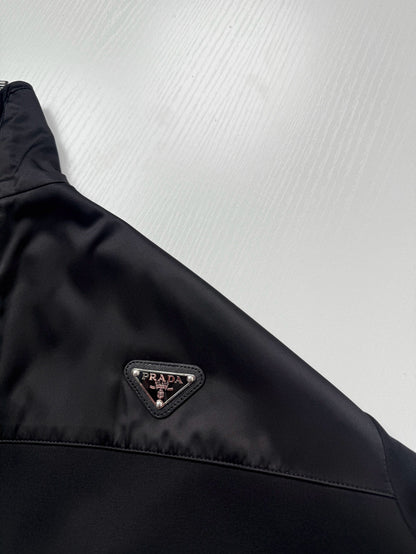 Prada Cotton Fleece Zipper Jacket with Re-Nylon Details "Black"