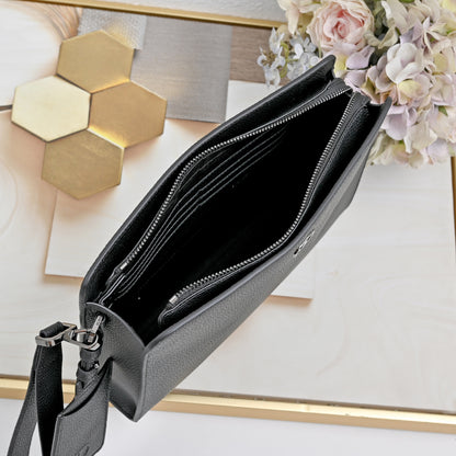 Dior CD Icon A5 Triangle Pouch "Black Matte Grained Calfskin"