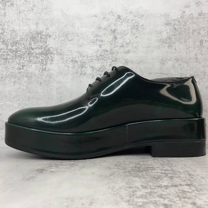 Prada Brushed Leather Derby Shoes "Green-Black"