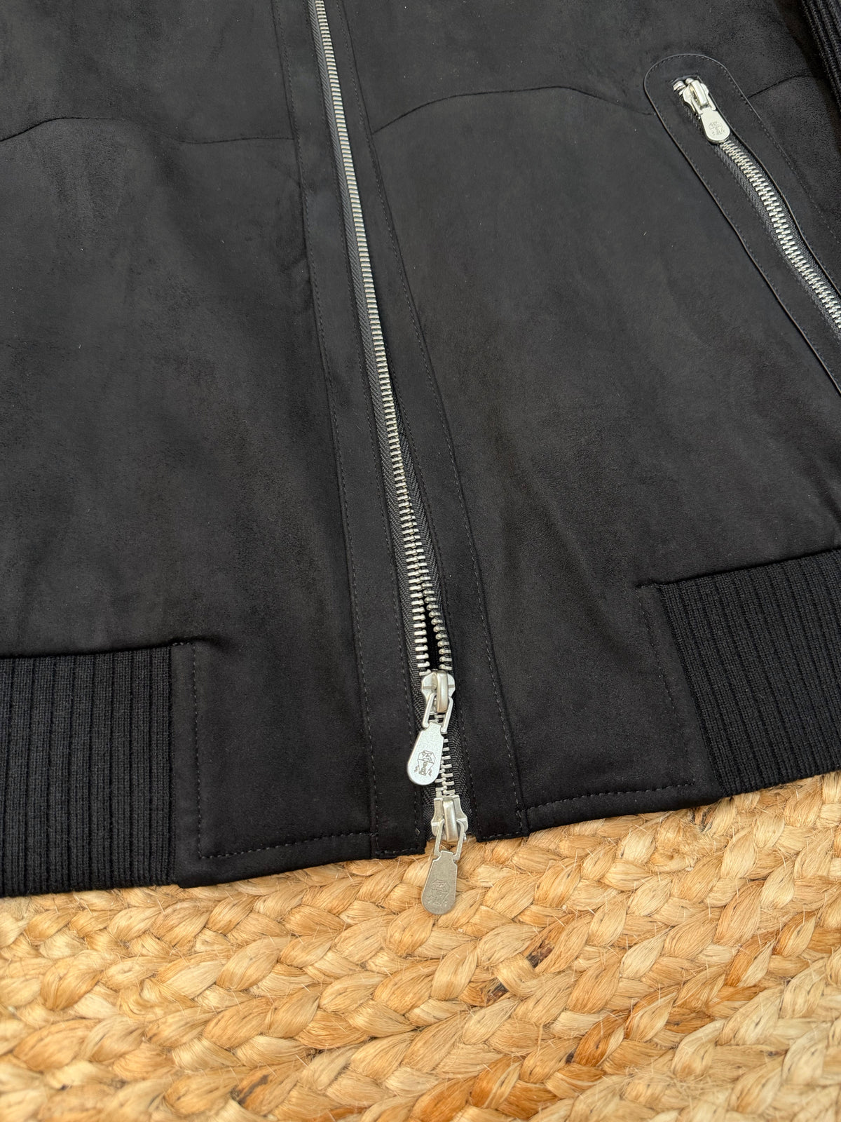 Brunello Cucinelli Suede and Wool Knit Bomber Jacket "Black"
