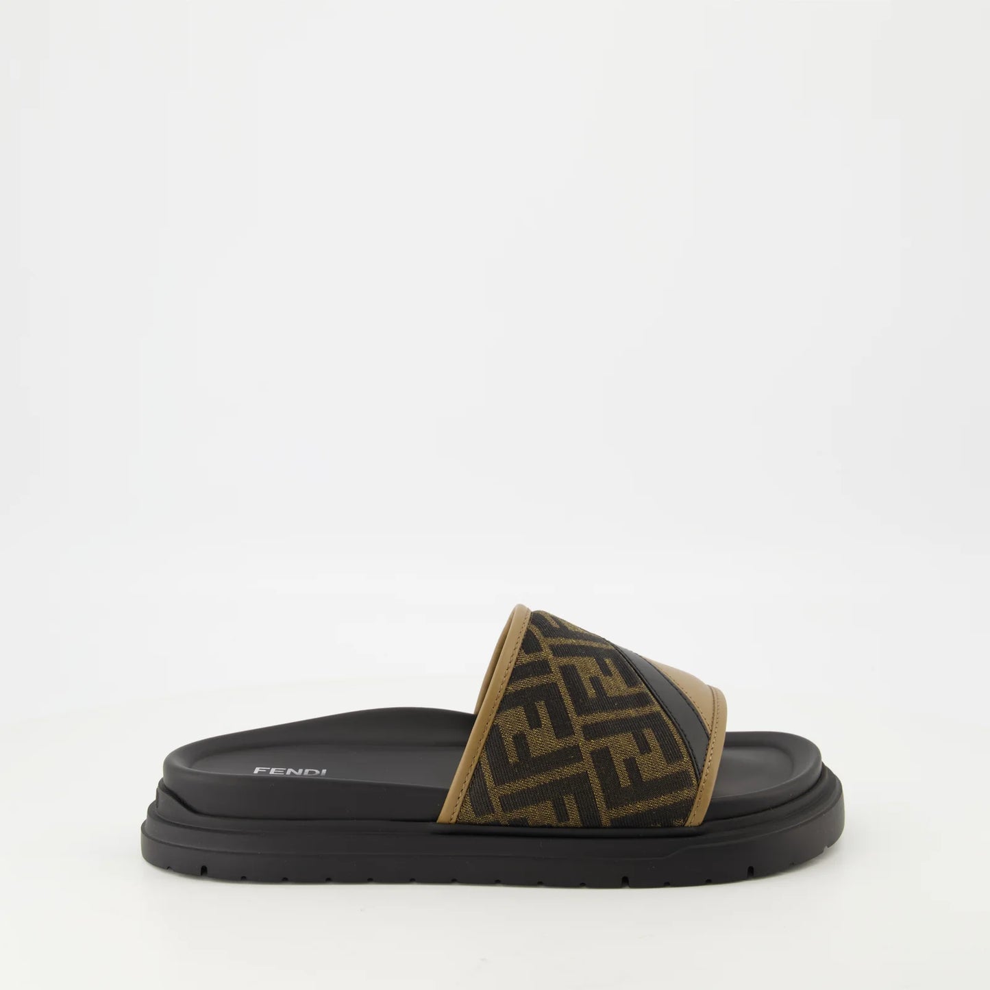 Fendi Diagonal Slides "Brown FF Jacquard and Yellow"