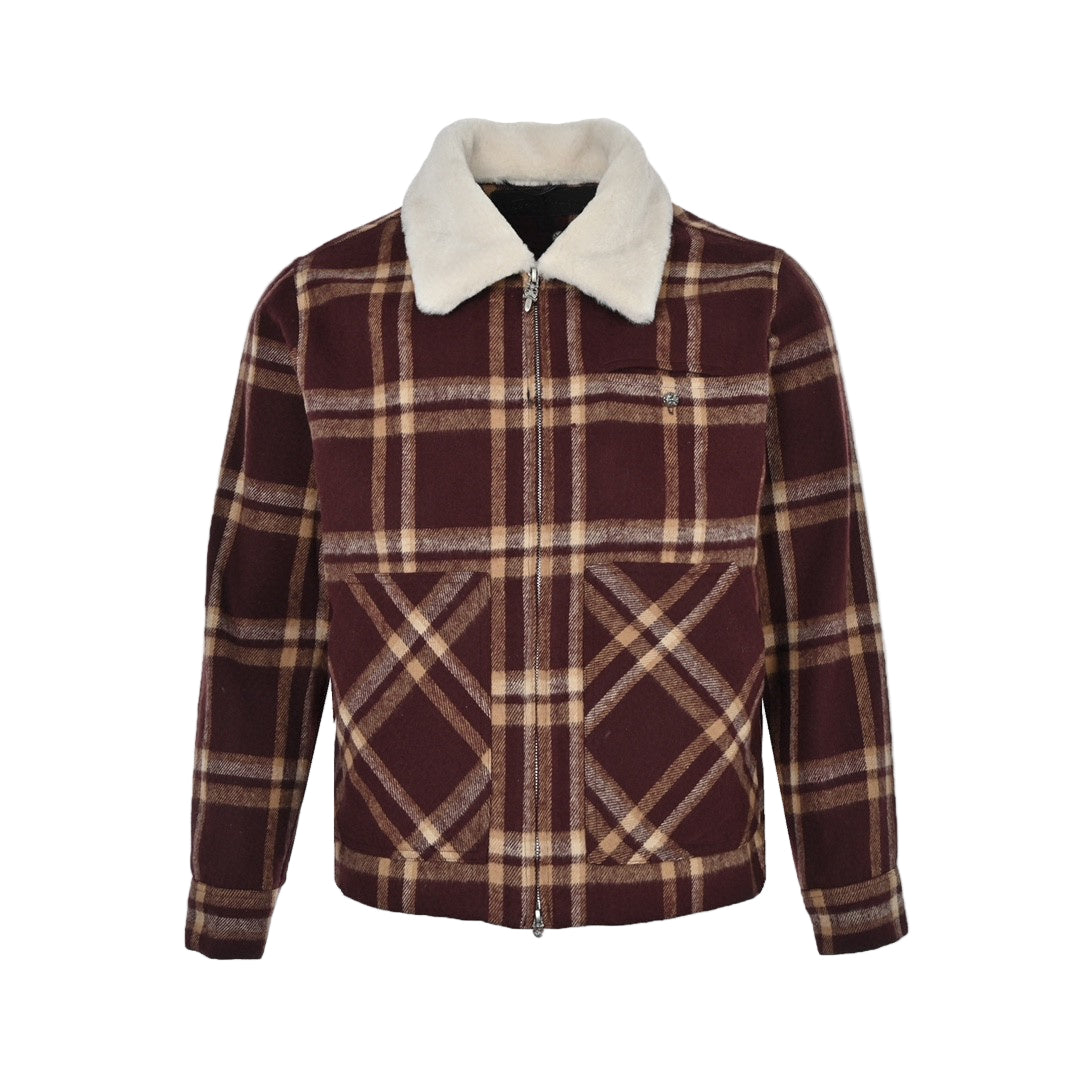 Chrome Hearts Shearling Collar Plaid Jacket