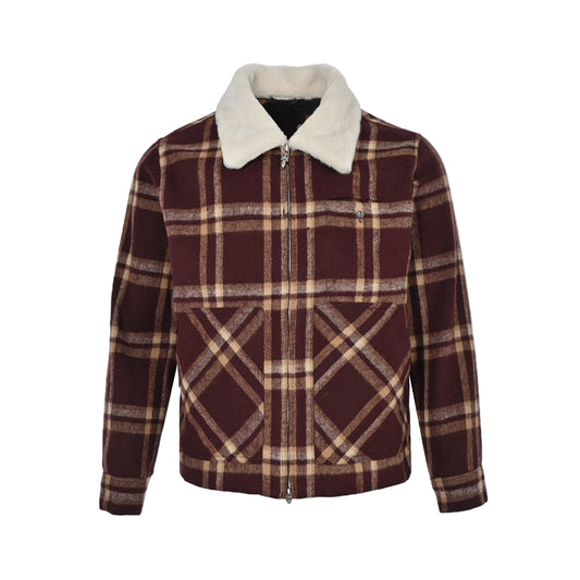 Chrome Hearts Shearling Collar Plaid Jacket