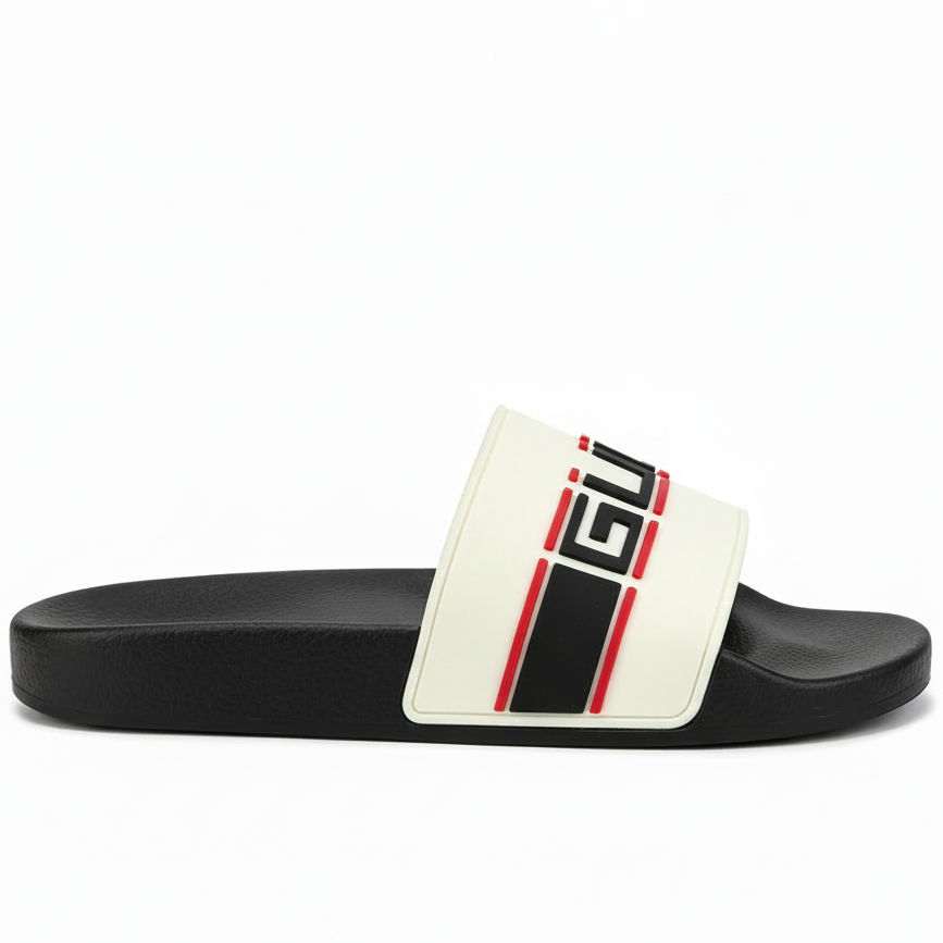 Gucci Stripe Rubber Slides "Ecru"