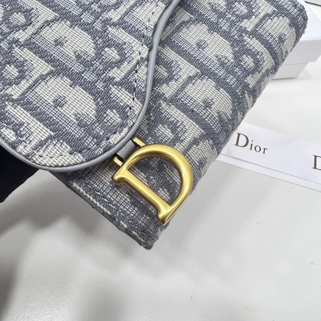 Dior Saddle Lotus Wallet Gray Dior Oblique Jacquard