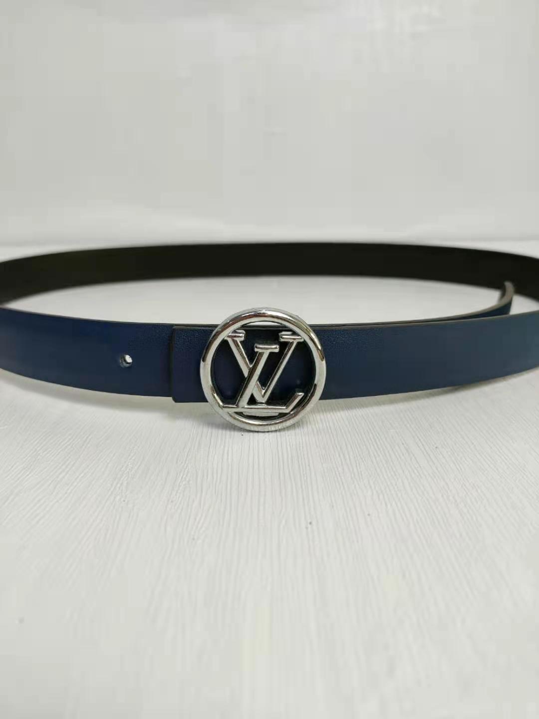Louis Vuitton Leather Belt "Navy Blue-Silver"