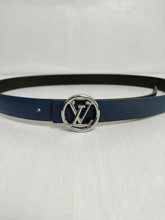 Louis Vuitton Leather Belt "Navy Blue-Silver"