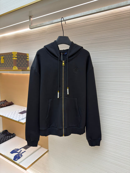 Louis Vuitton Embroidered Zipped Jersey Hoodie "Black"