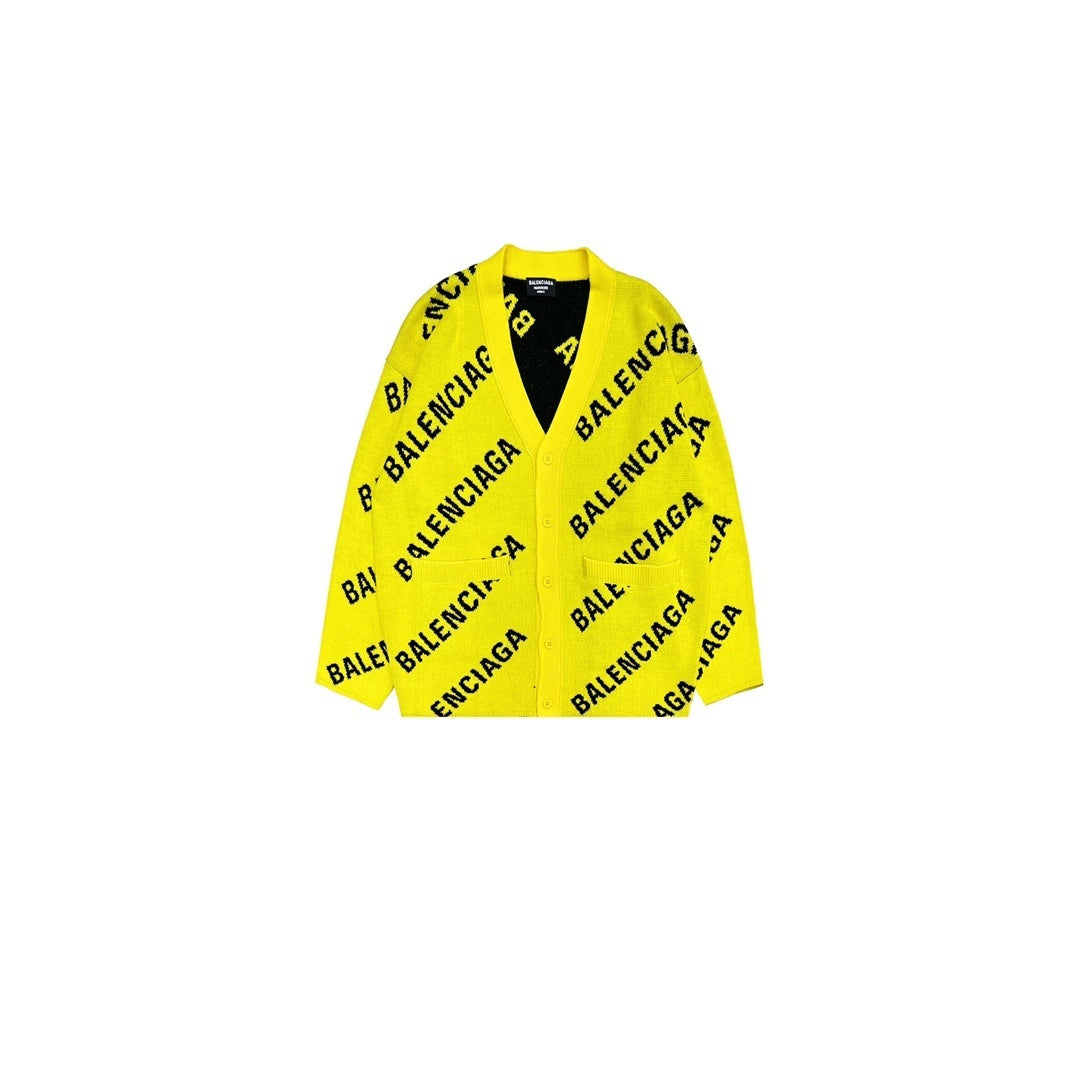 Balenciaga All-Over Logo Cardigan "Yellow-Black"