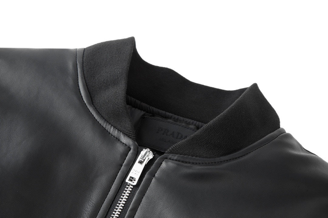 Prada Leather Bomber Jacket "Black"