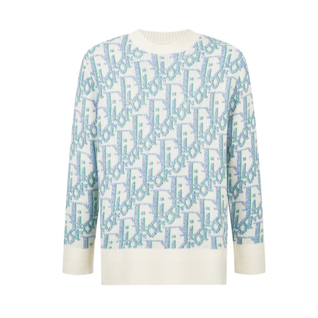 Dior Oblique Sweater "White and Blue Wool Jacquard"