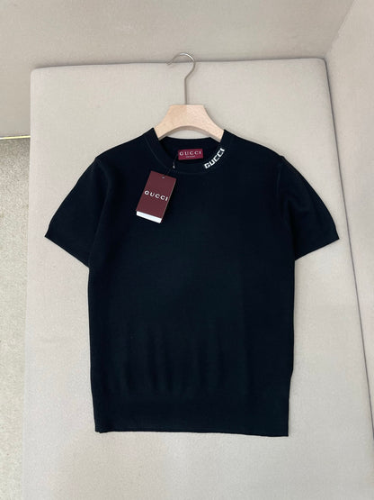 Gucci Silk Cotton T-shirt with Gucci Intarsia "Black"