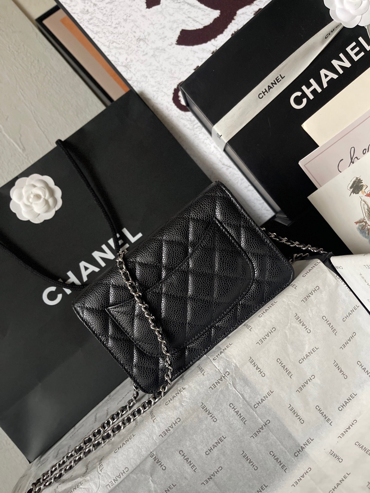 Chanel Quilted Caviar Leather Classic Wallet on Chain