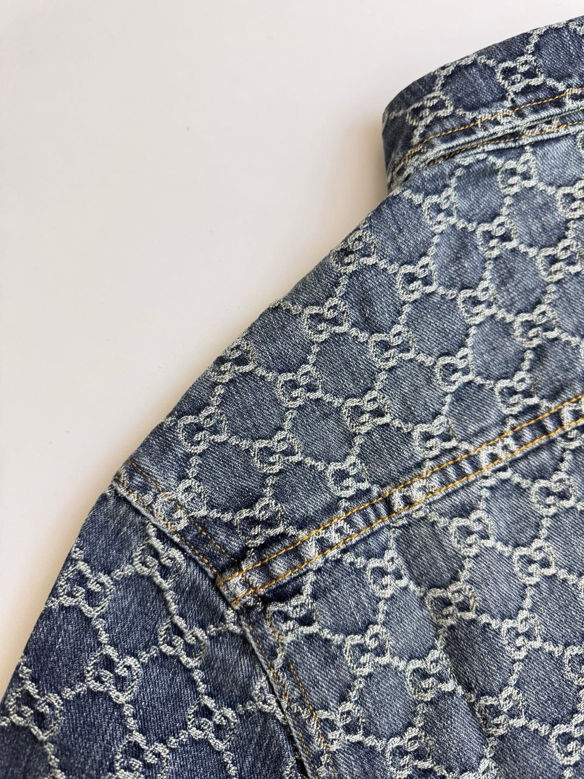 Gucci GG Cotton Denim Jacquard Short-Sleeve Shirt