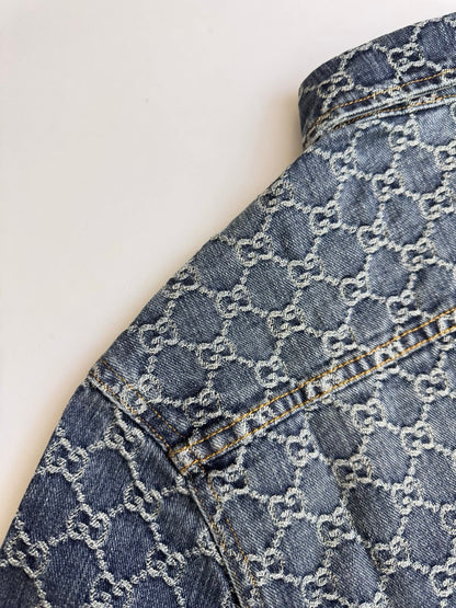 Gucci GG Cotton Denim Jacquard Short-Sleeve Shirt
