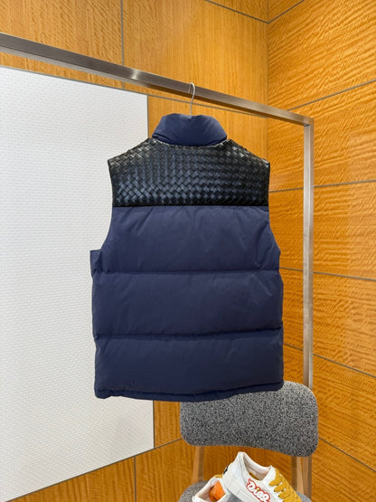 Bottega Veneta Intrecciato Poplin Down Vest "Navy Blue-Black"