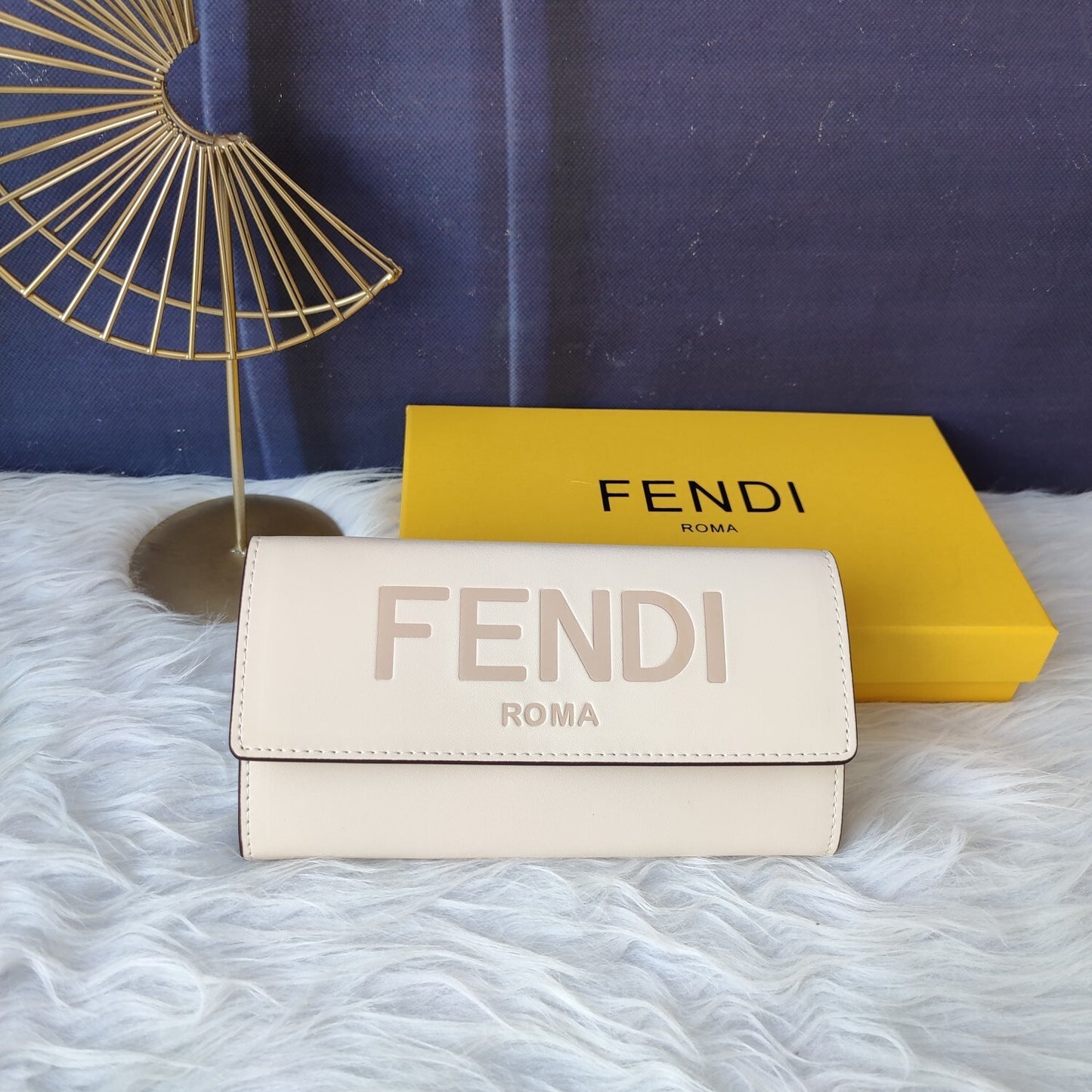 Fendi Roma Continental Cream Leather Wallet