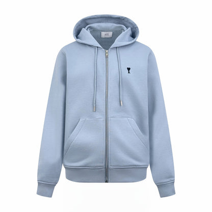 Ami Paris Zip-Up Hoodie "Sky Blue"