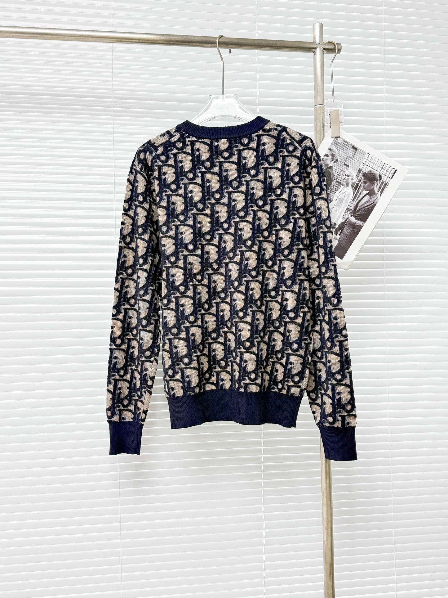 Dior Oblique Sweater "Blue Cotton-Wool-Silk-Blend Jacquard"