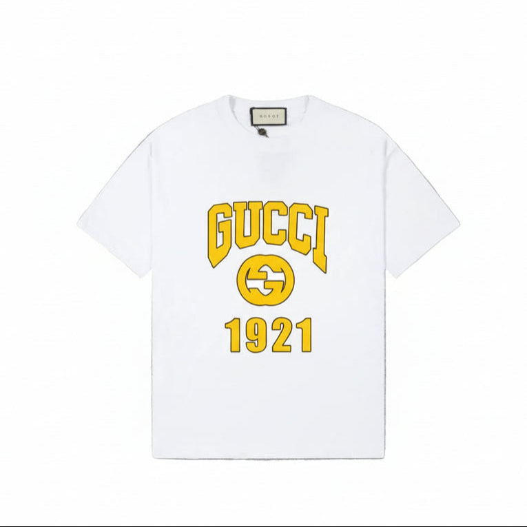 Gucci College Logo Print T-Shirt "White-Yellow"