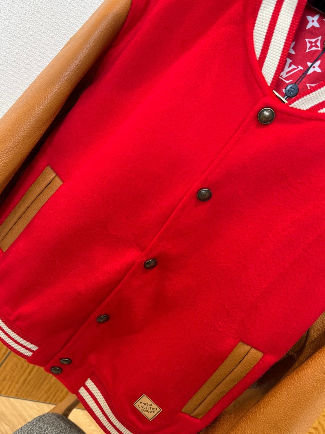 Louis Vuitton Vvn Leather Varsity Jacket "Bright Red"