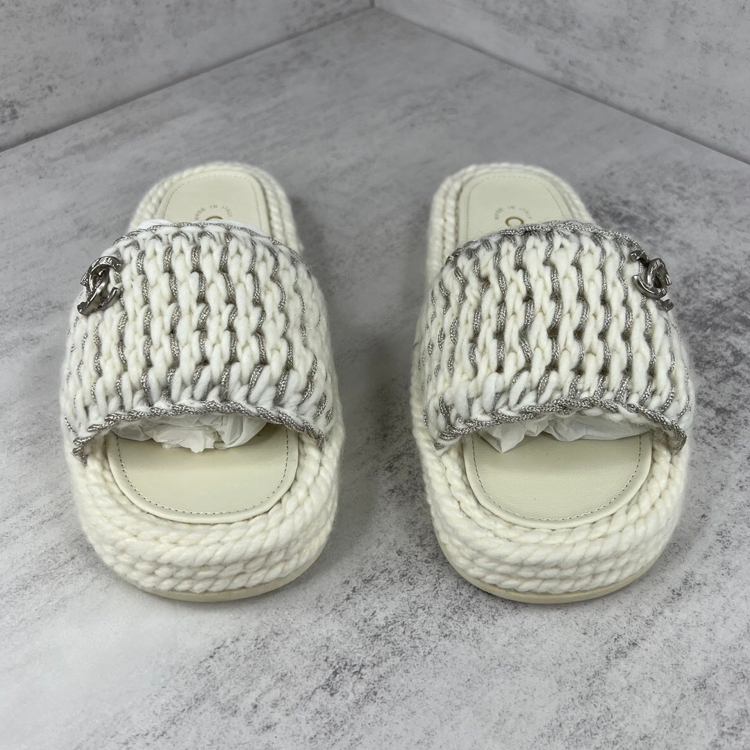 Chanel Slides "White-Silver"