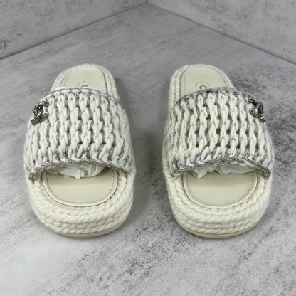 Chanel Slides "White-Silver"