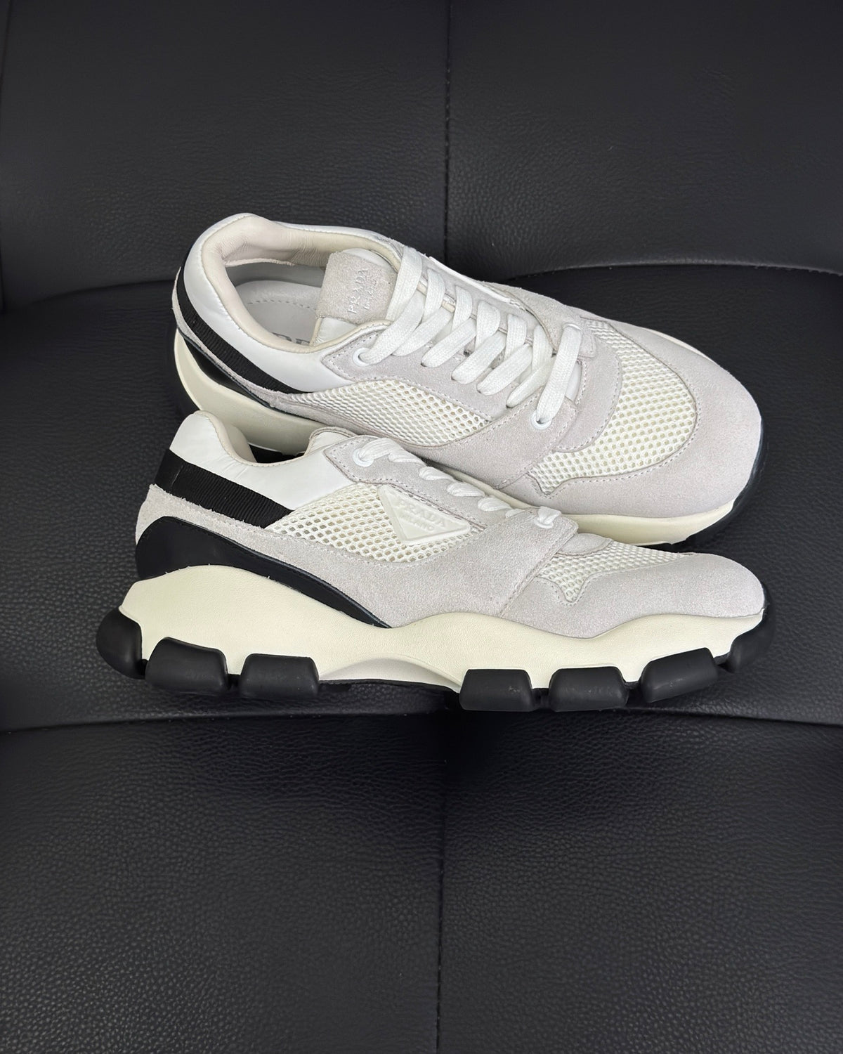 Prada Mesh Fabric and Suede Sneakers "White"