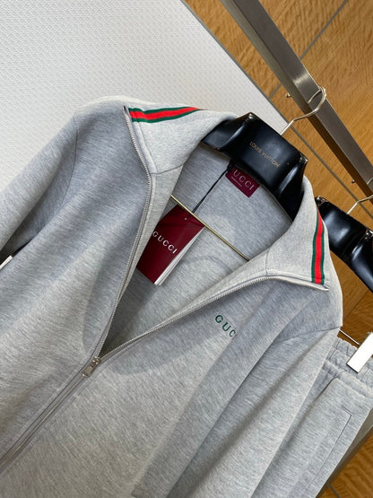 Gucci Cotton Piquet Double Zip Jacket "Grey"