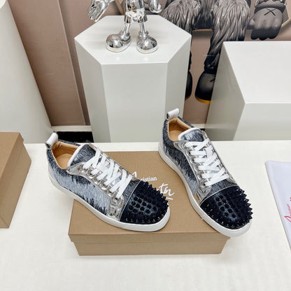 Chrisitian Louboutin Louis Junior Spikes Orlato Flat "Blue Ivoire"