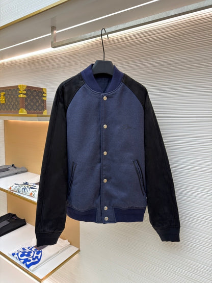 Dior Ribbon Varsity Jacket "Blue Lambskin Suede and Cotton"