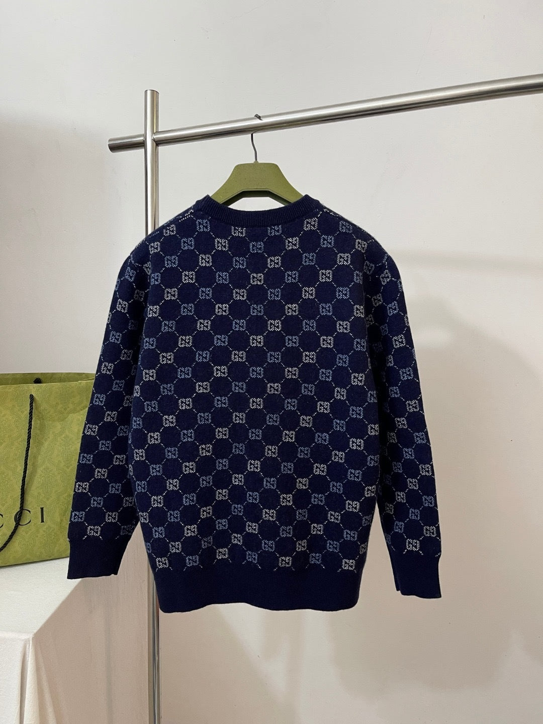 Gucci GG Double Wool Knit Sweater "Dark Blue"