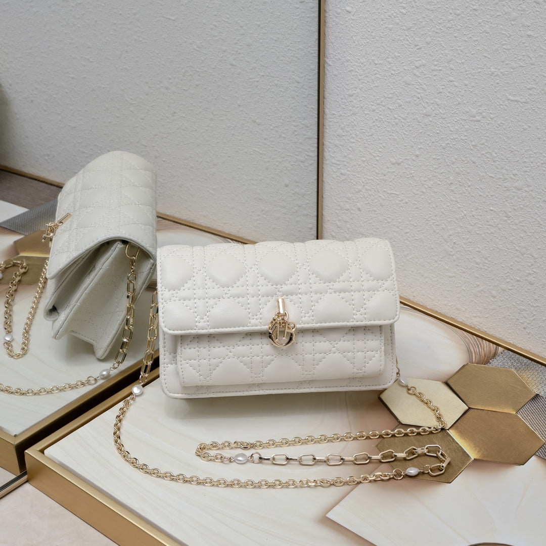 Dior My Dior Daily Pouch with Chain "Latte Cannage Lambskin"