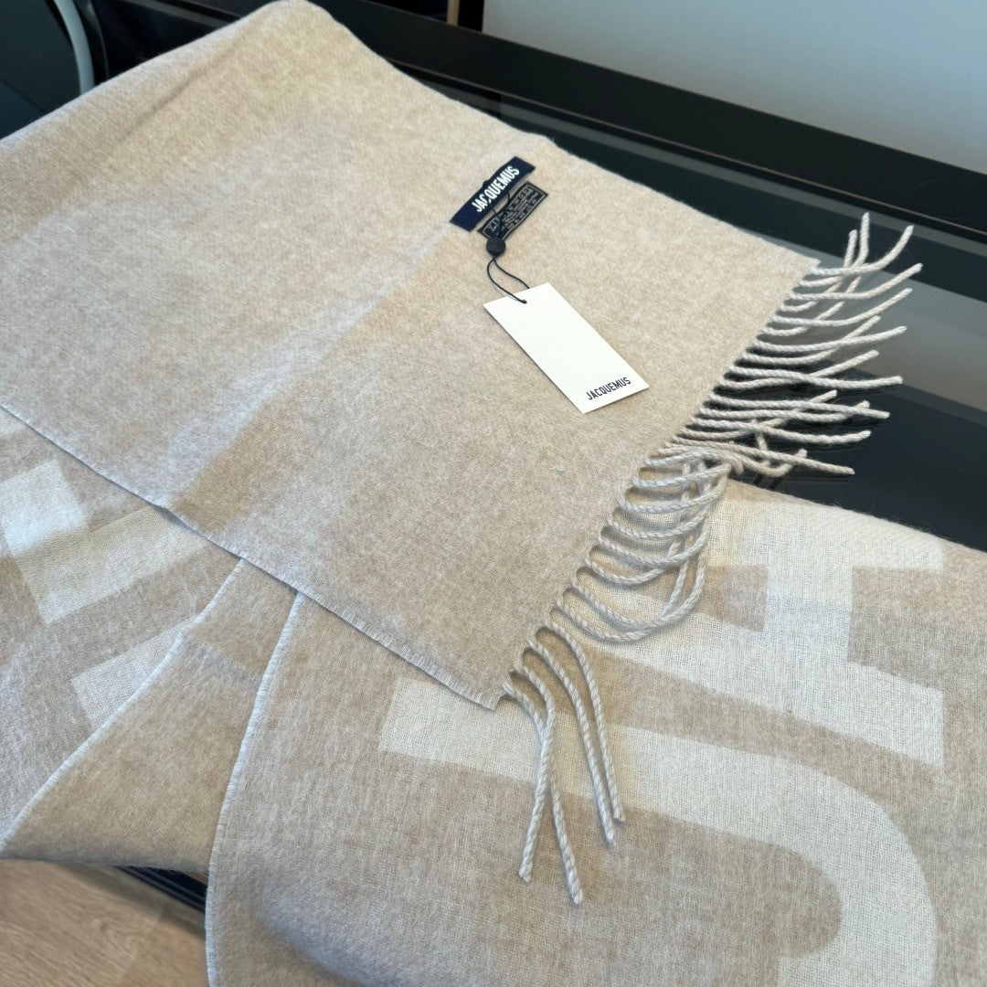 Jacquemus Logo Fringed Scarf "Cream"