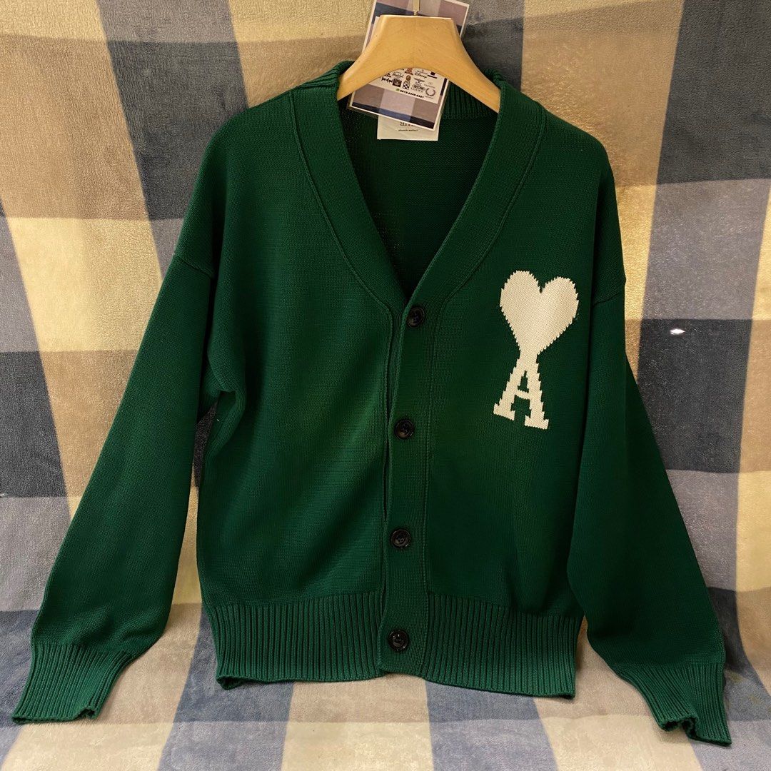 AMI Paris Ami De Coeur Cardigan "Dark Green"