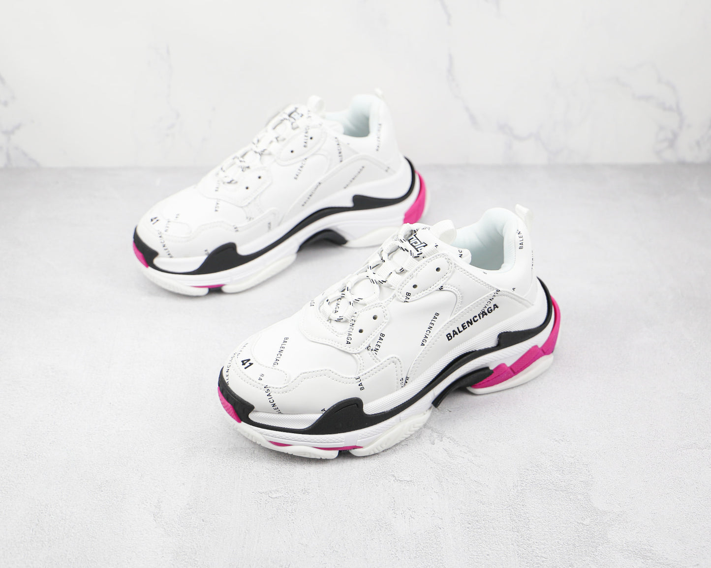 Balenciaga Triple S "White-Pink-Black-All Over Logo"