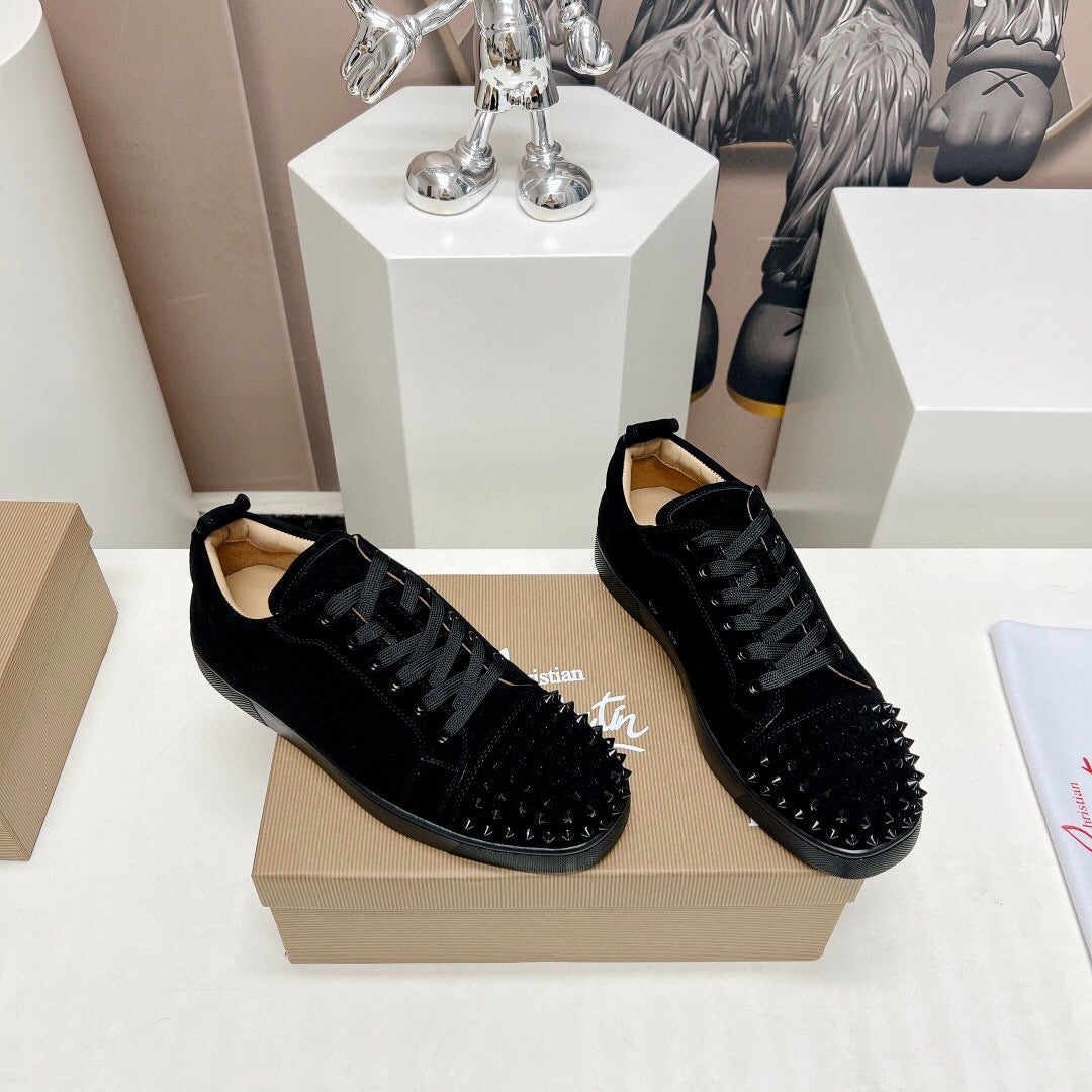 Christian Louboutin Louis Junior Spikes Orlato Veau Velours "Black"
