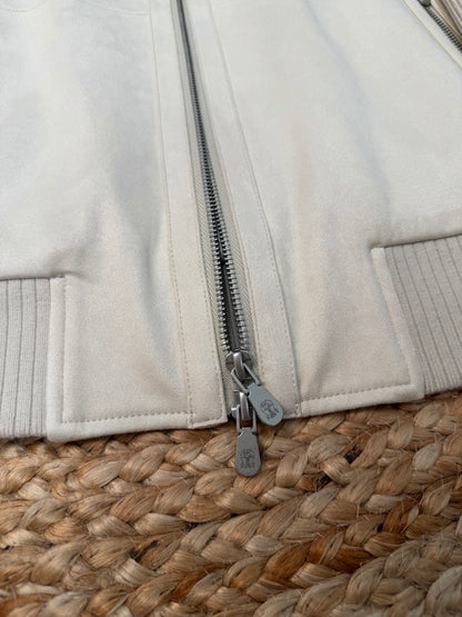 Brunello Cucinelli Suede and Wool Knit Bomber Jacket "Ivory"