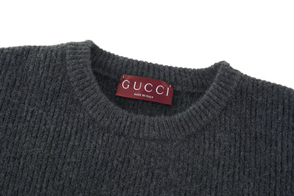 Gucci Wool Cashmere Rib Knit Sweater "Dark Grey-Black"