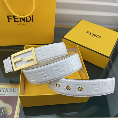 Fendi FF Embossed 38mm Leather Belt "White"