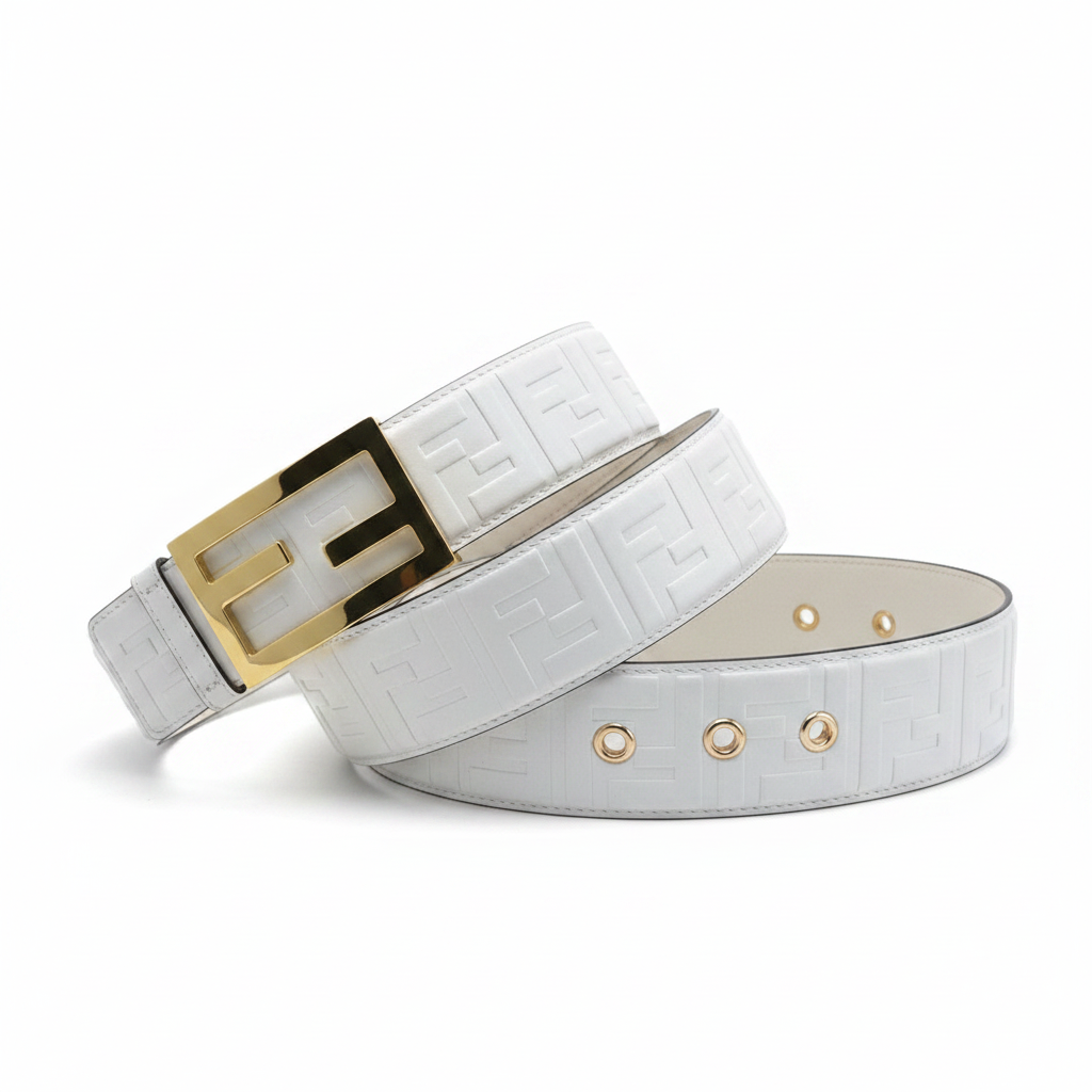 Fendi FF Embossed 38mm Leather Belt "White"