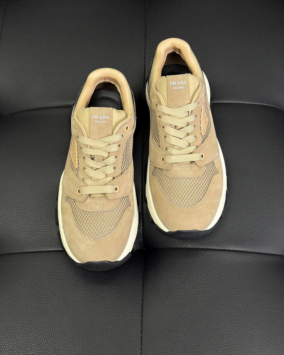 Prada Mesh Fabric and Suede Sneakers "Beige"