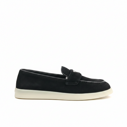 Prada Logo-Plaque Suede Loafers "Black"