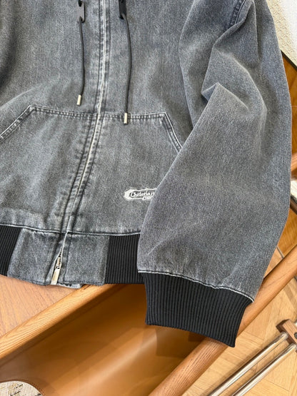 Dior CD Box Hooded Blouson Jacket "Gray Cotton Twill"