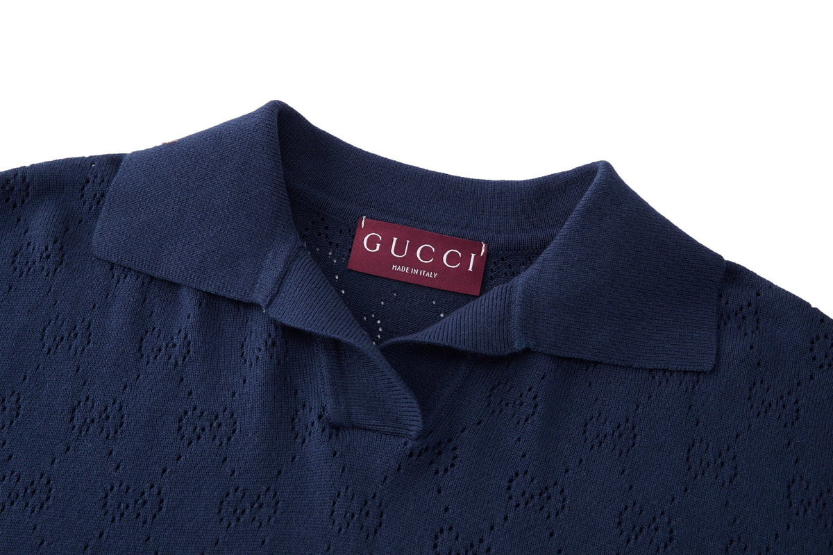 Gucci GG Pointelle Cotton Silk Polo Shirt "Blue"