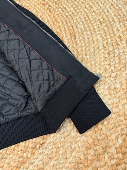 Brunello Cucinelli Suede and Wool Knit Bomber Jacket "Black"