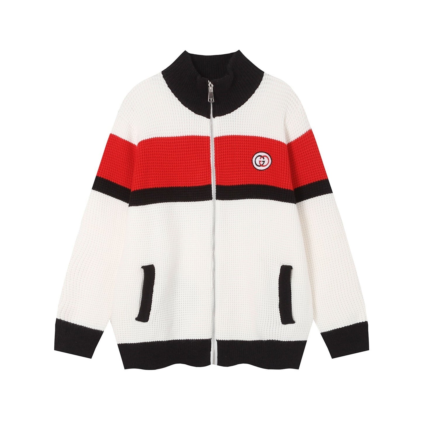 Gucci Zip-Up Sweater "White-Red-Black"
